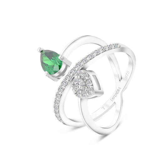 Sterling Silver 925 Ring Rhodium Plated Embedded With Emerald