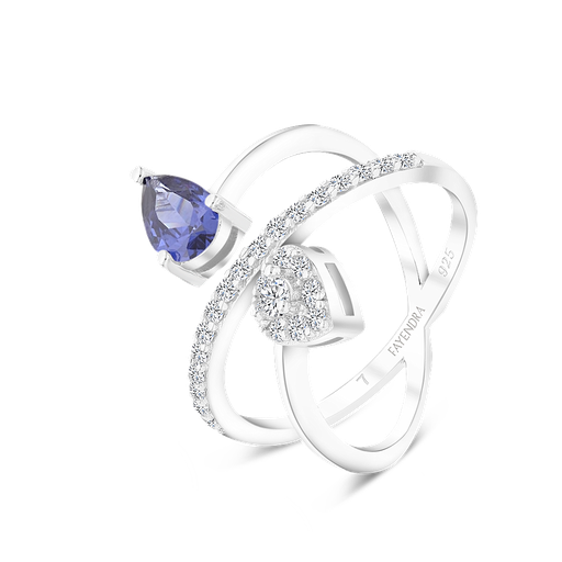 Sterling Silver 925 Ring Rhodium Plated Embedded With Tanzanite