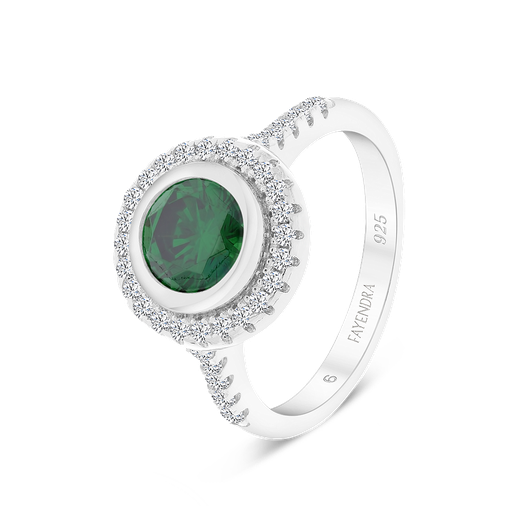 Sterling Silver 925 Ring Rhodium Plated Embedded With Emerald