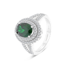 Sterling Silver 925 Ring Rhodium Plated Embedded With Emerald