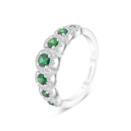 Sterling Silver 925 Ring Rhodium Plated Embedded With Emerald