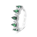 Sterling Silver 925 Ring Rhodium Plated Embedded With Emerald