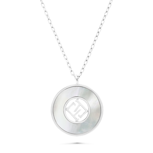 [NCL01MOP00000A407] Sterling Silver 925 Necklace Rhodium Plated White Shell