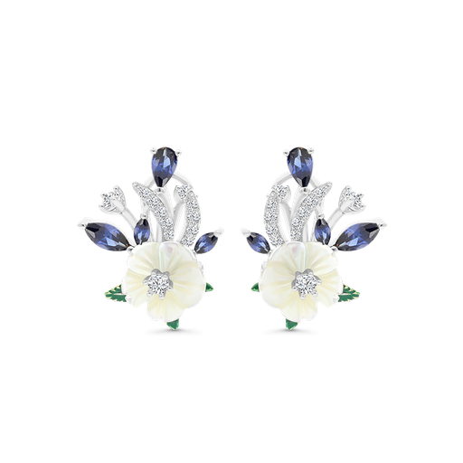 [EAR01MOP00TZTB081] Sterling Silver 925 Earring Rhodium Plated Natural White Shell Tanzanite