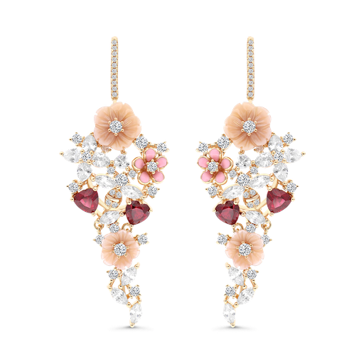 [EAR03PNK00RUBB083] Sterling Silver 925 Earring Rose Gold Plated Natural pink Shell Ruby Corundum Enamel