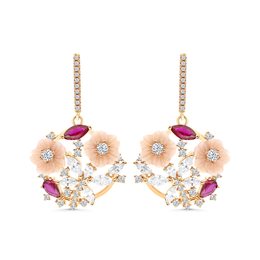 [EAR03PNK00RUBB084] Sterling Silver 925 Earring Rose Gold Plated Natural pink Shell Ruby Corundum