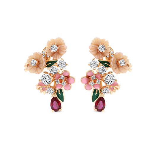 [EAR03PNK00RUBB094] Sterling Silver 925 Earring Rose Gold Plated Natural pink Shell Ruby Corundum Enamel
