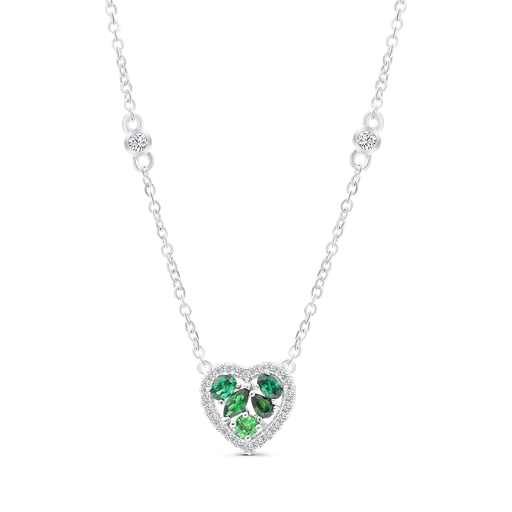 [NCL01EMR00WCZA361] Sterling Silver 925 Necklace Rhodium Plated Embedded With Emerald