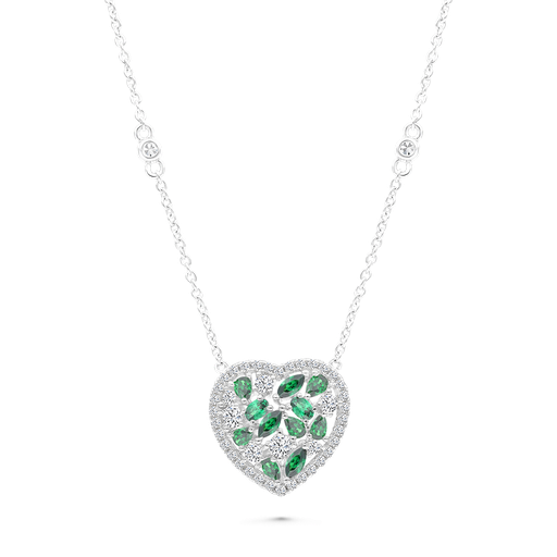 [NCL01EMR00WCZA362] Sterling Silver 925 Necklace Rhodium Plated Embedded With Emerald