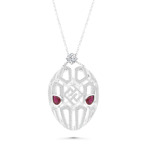 [NCL01RUB00WCZA363] Sterling Silver 925 Necklace Rhodium Plated Ruby Corundum