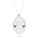 Sterling Silver 925 Necklace Rhodium Plated Embedded With Emerald