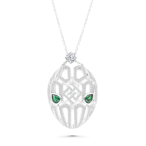 [NCL01EMR00WCZA363] Sterling Silver 925 Necklace Rhodium Plated Embedded With Emerald