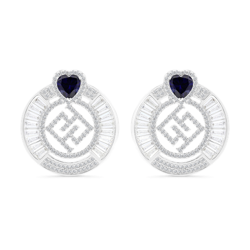 [EAR01SAP00WCZA975] Sterling Silver 925 Earring Rhodium Plated Sapphire Corundum