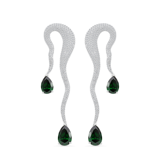 [EAR01EMR00WCZB356] Sterling Silver 925 Earring Rhodium Plated Embedded With Emerald