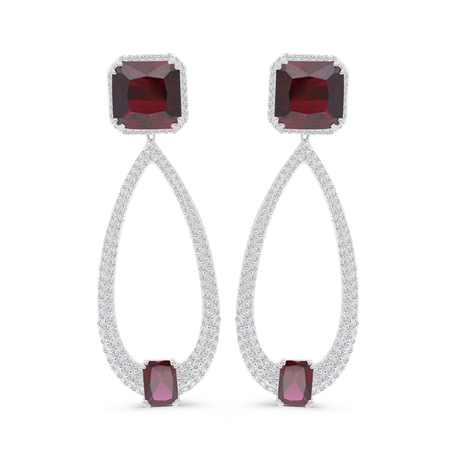 [EAR01RUB00WCZB364] Sterling Silver 925 Earring Rhodium Plated Embedded With Ruby Corundum