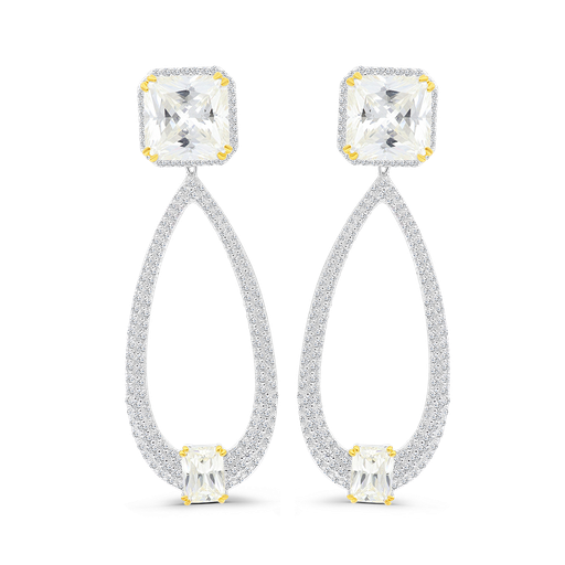 [EAR28CIT00WCZB364] Sterling Silver 925 Earring Rhodium And Gold Plated Embedded With Yellow Zircon