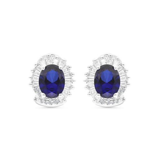 [EAR01TZT00WCZB381] Sterling Silver 925 Earring Rhodium Plated Embedded With Tanzanite