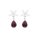 Sterling Silver 925 Earring Rhodium Plated Embedded With Ruby Corundum