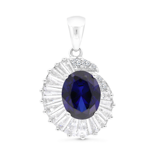 [PND01SAP00WCZA743] Sterling Silver 925 Pendant Rhodium Plated Embedded With Sapphire Corundum