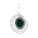 Sterling Silver 925 Pendant Rhodium Plated Embedded With Emerald