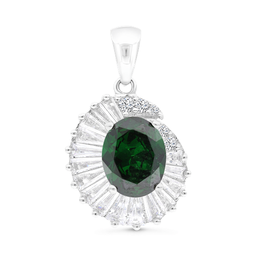 [PND01EMR00WCZA743] Sterling Silver 925 Pendant Rhodium Plated Embedded With Emerald