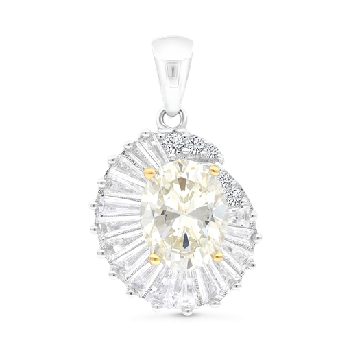 [PND28CIT00WCZA743] Sterling Silver 925 Pendant Rhodium And Gold Plated Embedded With Yellow Zircon