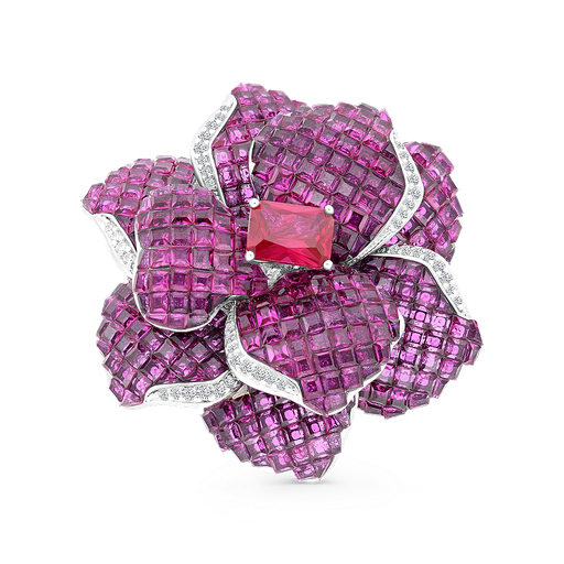 [BRH30RUB00WCZA030] Sterling Silver 925 brooch Rhodium Plated Embedded With Ruby Corundum