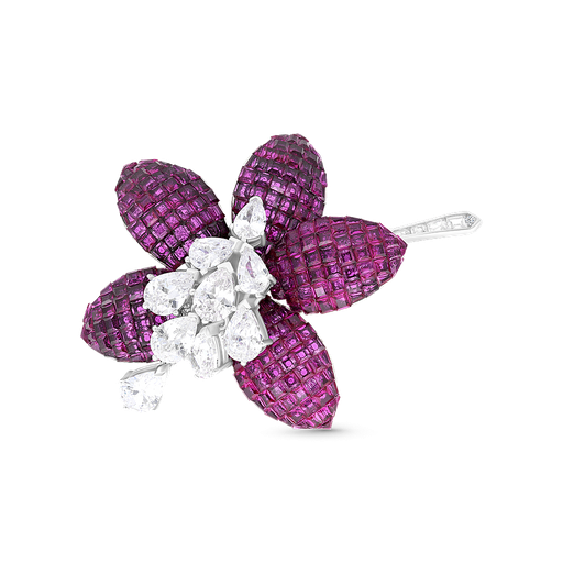 [BRH30RUB00WCZA031] Sterling Silver 925 brooch Rhodium and Black Plated Embedded With Ruby Corundum