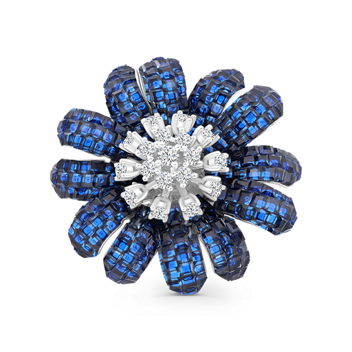 [BRH01SAP00WCZA033] Sterling Silver 925 brooch Rhodium Plated Embedded With Sapphire Corundum