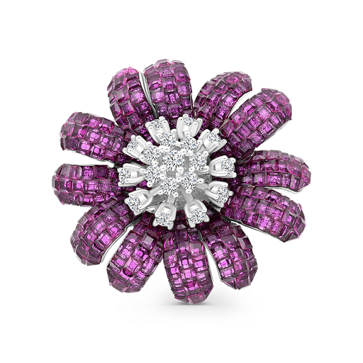 [BRH30RUB00WCZA033] Sterling Silver 925 brooch Rhodium Plated Embedded With Ruby Corundum