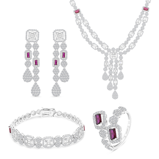 Sterling Silver 925 Set Rhodium Plated Ruby Corundum