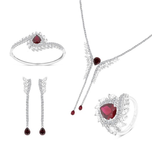 Sterling Silver 925 Set Rhodium Plated Ruby Corundum