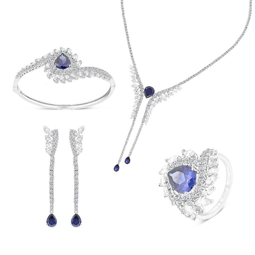 Sterling Silver 925 Set Rhodium Plated Embedded With Tanzanite