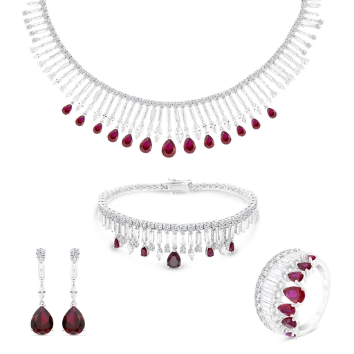 Sterling Silver 925 Set Rhodium Plated Ruby Corundum