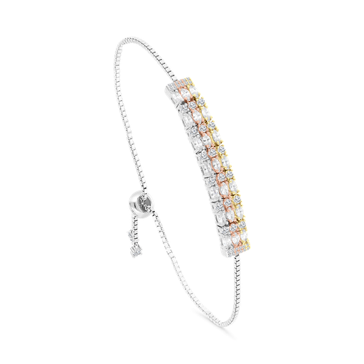 [BRC22WCZ00000A781] Sterling Silver 925 Bracelet Rhodium And Gold And Rose Gold Plated Embedded With White CZ