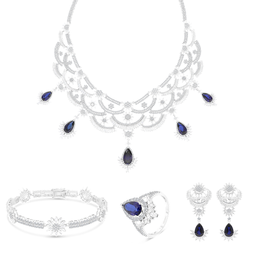 Sterling Silver 925 Set Rhodium Plated Embedded With Sapphire Corundum