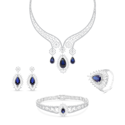 Sterling Silver 925 Set Rhodium Plated Embedded With Sapphire Corundum