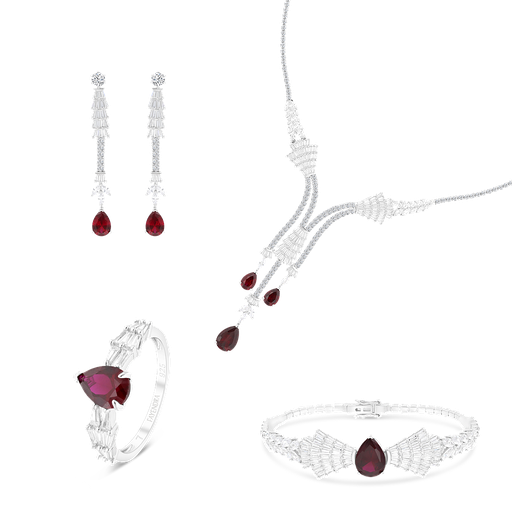 Sterling Silver 925 Set Rhodium Plated Embedded With Ruby Corundum