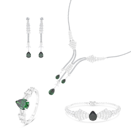 Sterling Silver 925 Set Rhodium Plated Embedded With Emerald