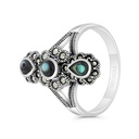 Sterling Silver 925 Ring Embedded With Natural Blue Shell And Marcasite Stones