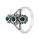 Sterling Silver 925 Ring Embedded With Natural Green Agate And Marcasite Stones