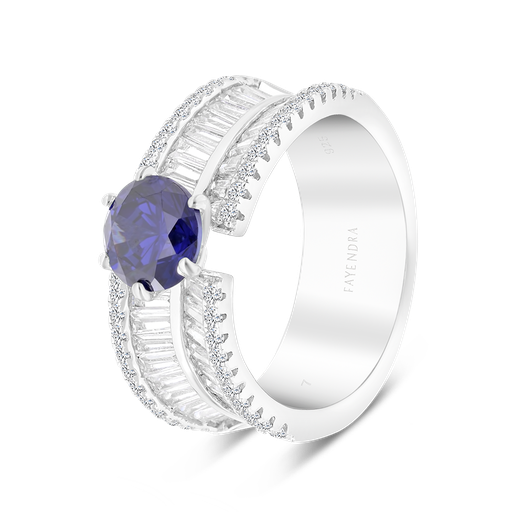 Sterling Silver 925 Ring Rhodium Plated Embedded With Tanzanite