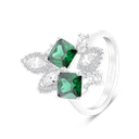 Sterling Silver 925 Ring Rhodium Plated Embedded With Emerald