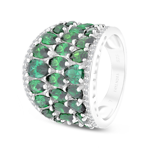 Sterling Silver 925 Ring Rhodium Plated Embedded With Emerald