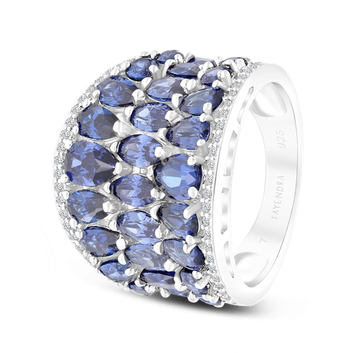 Sterling Silver 925 Ring Rhodium Plated Embedded With Tanzanite