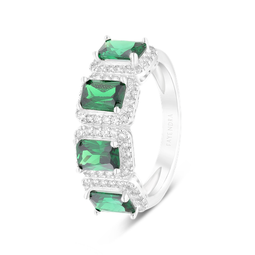 Sterling Silver 925 Ring Rhodium Plated Embedded With Emerald