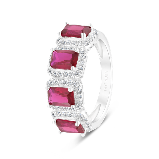 Sterling Silver 925 Ring Rhodium Plated Embedded With Ruby Corundum