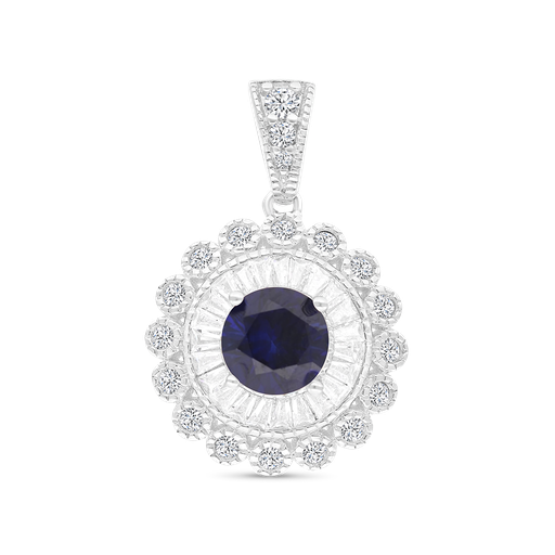 [PND01SAP00WCZA752] Sterling Silver 925 Pendant Rhodium Plated Embedded With Sapphire Corundum 