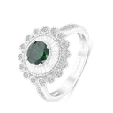 Sterling Silver 925 Ring Rhodium Plated Embedded With Emerald