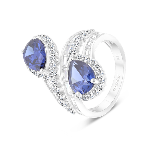 Sterling Silver 925 Ring Rhodium Plated Embedded With Tanzanite